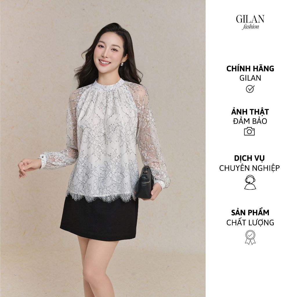 GILAN Áo kiểu nữ Billy GA123 dài tay chất ren mềm mại thiết kế thanh lịch, hiện đại