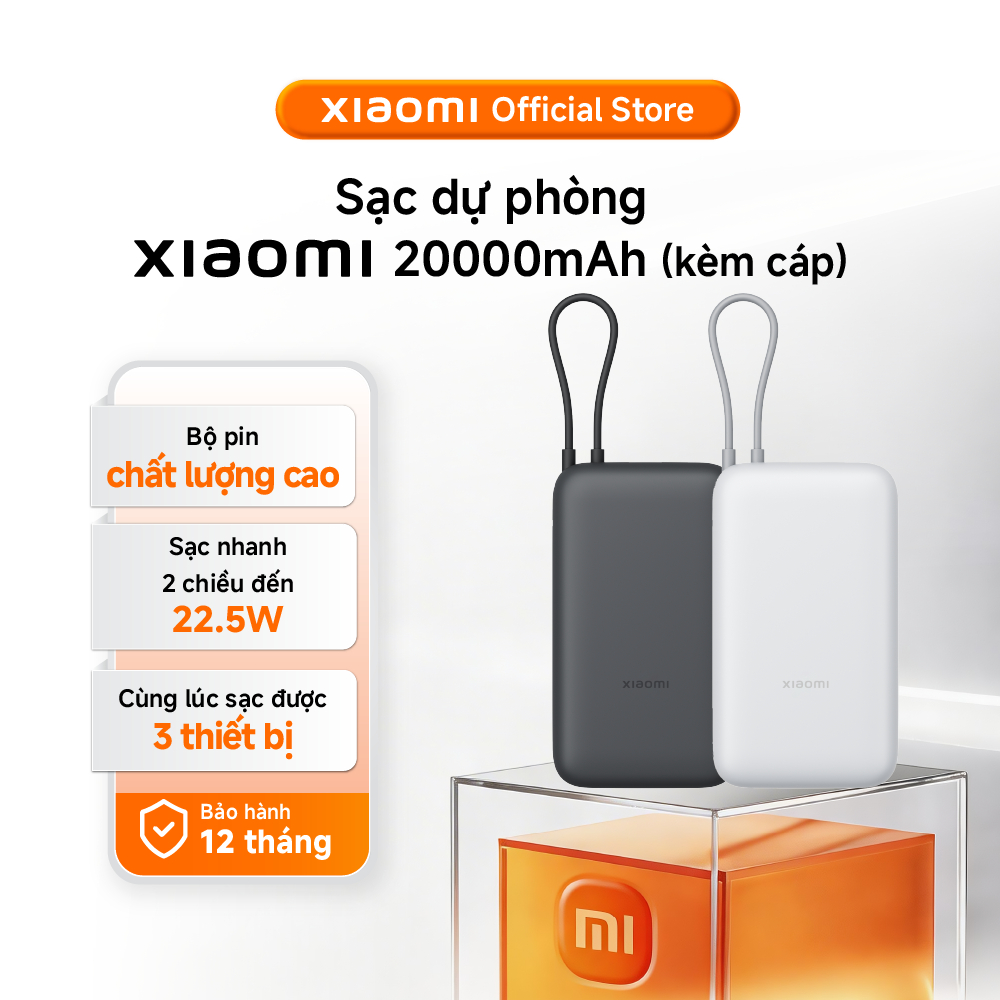 Xiaomi Sạc dự phòng 20000mAh (kèm cáp) | Sạc nhanh 22,5W | Bộ pin chất lượng cao - BH 1 năm chính hã