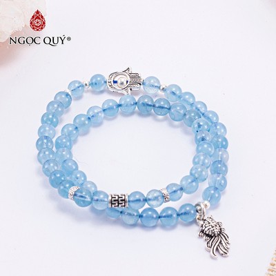 Vòng tay đá Aquamarine tự nhiên phối charm - Mẫu VC0280 - Ngọc Quý