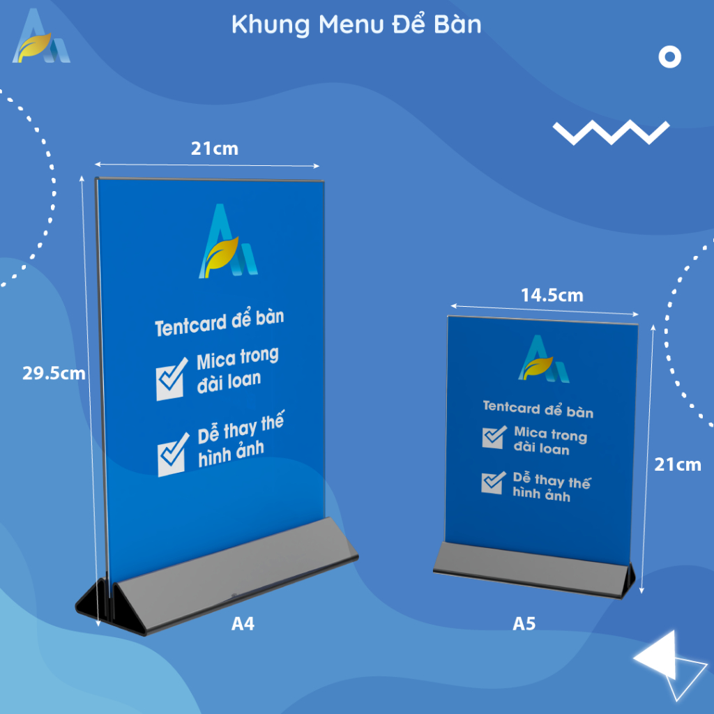 Tentcard để bàn - Trưng bày QR-Code, Menu Mica A4 - A5 (Miễn phí thiết kế)