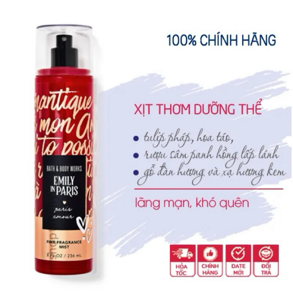 Xịt thơm toàn thân BATH AND BODY WORKS Emily in Paris (Paris Amour) 236ML.
