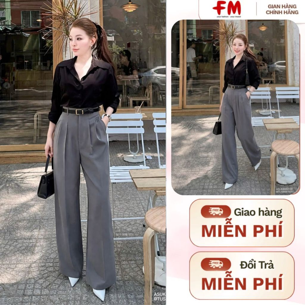 Quần Tây Nữ FMSTYLE Lưng Liền Cạp Cao Ống Rộng Thanh Lịch Dễ Phối Đồ 26010688