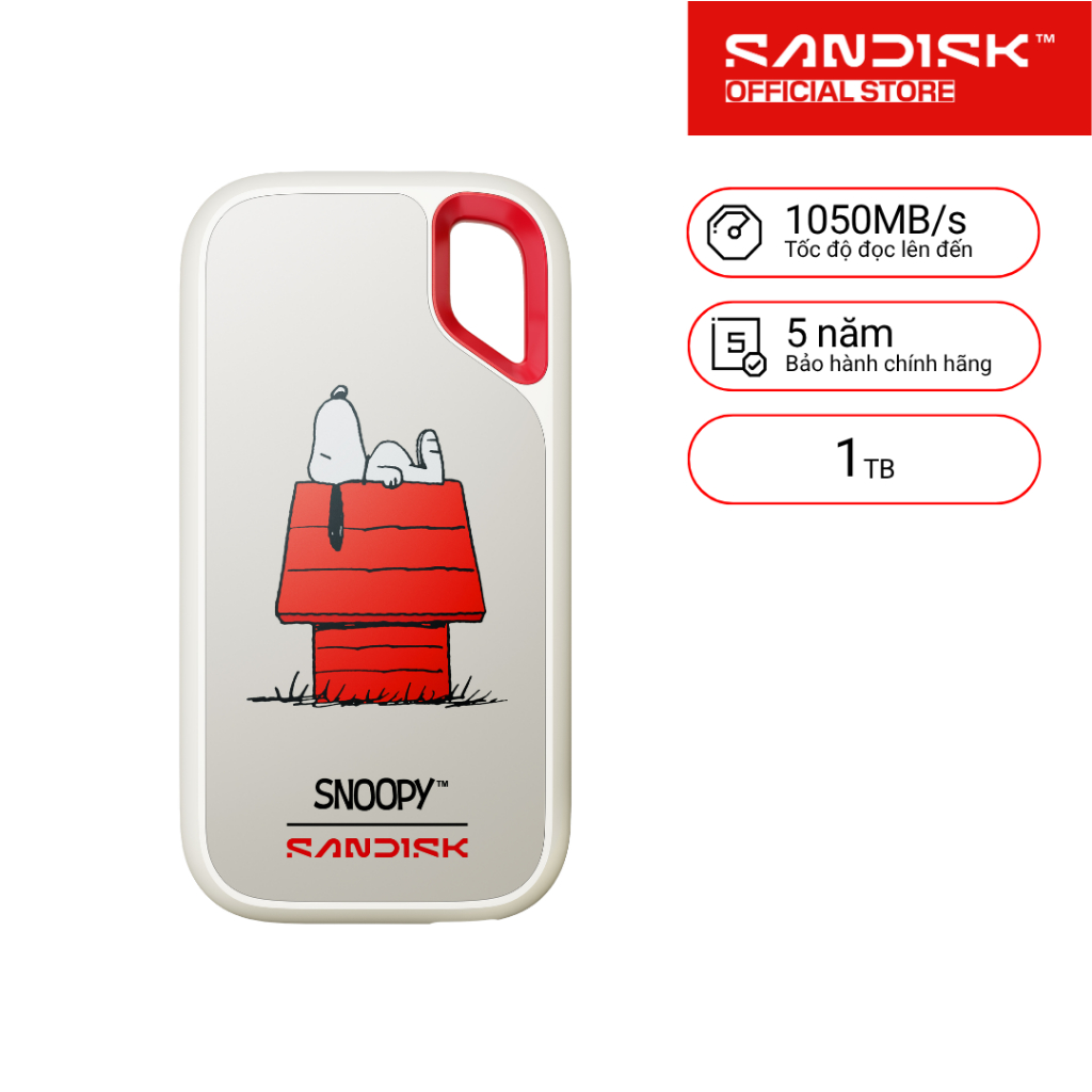 Ổ cứng di động SSD Sandisk Snoopy Portable Limited Edition 1TB E61 1050MB/s SDSSDE61-1T00-AP - Bảo h