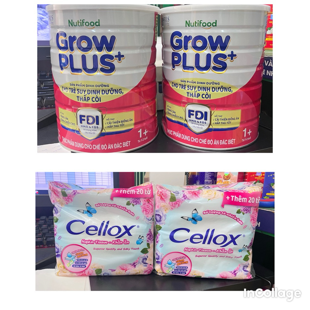 Tặng 2 khăn giấy - COMBO 2 lon sữa Nutifood Grow Plus 1+ 1,65kg hỗ trợ tiêu hoá, tăng cân cao lớn kh