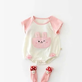 Bodysuit, Body Liền ThânThỏ Hồng Cho Bé Gái, Áo Liền Quần Chấy Cottn Mát Mẻ