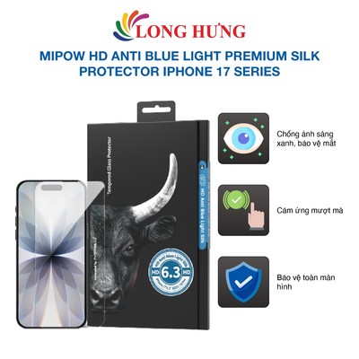 Dán màn hình cường lực Full viền chống ánh sáng xanh MiPow HD Anti Blue Light Premium Silk Protector iP 17 Series