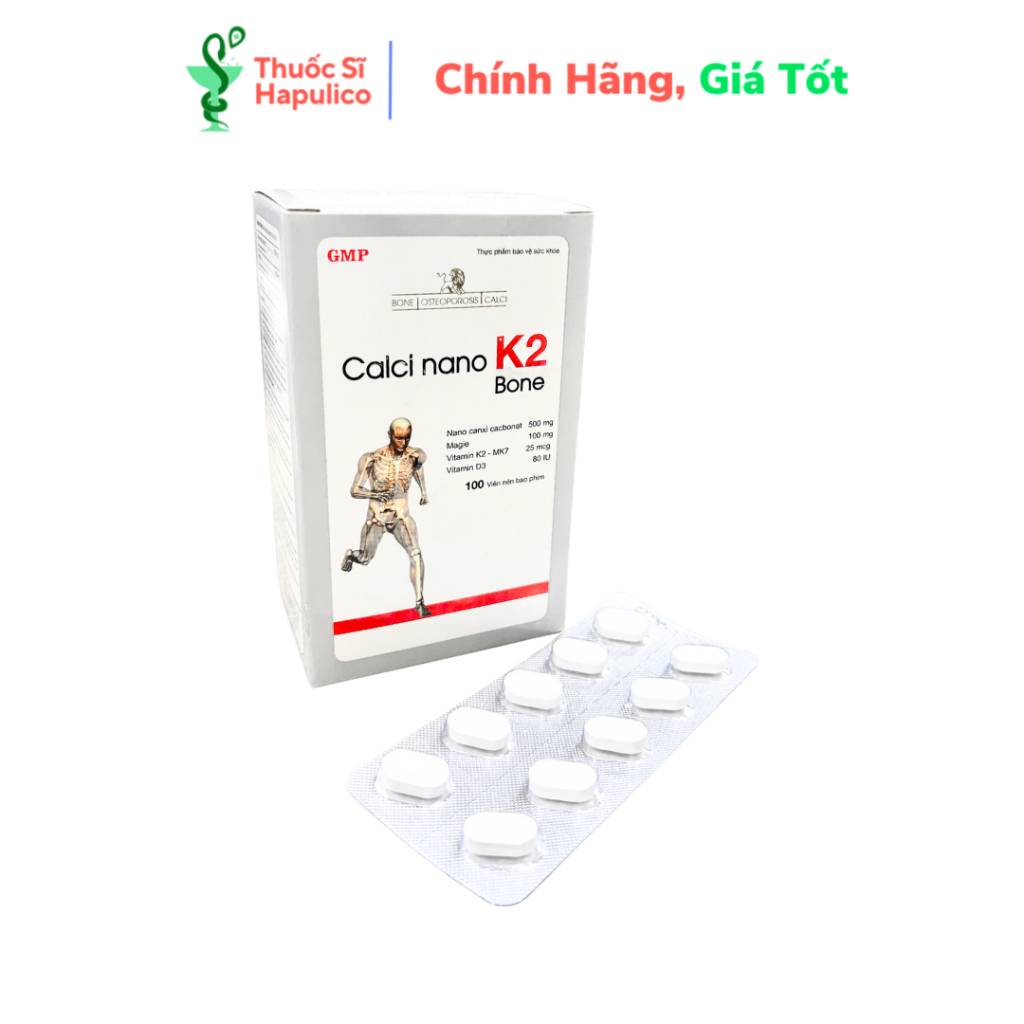 Calci Nano K2 Bone Bổ SUng Canxi, K2-MK7 & D3 Hỗ Xương Răng Chắc Khỏe - Hộp 100 viên