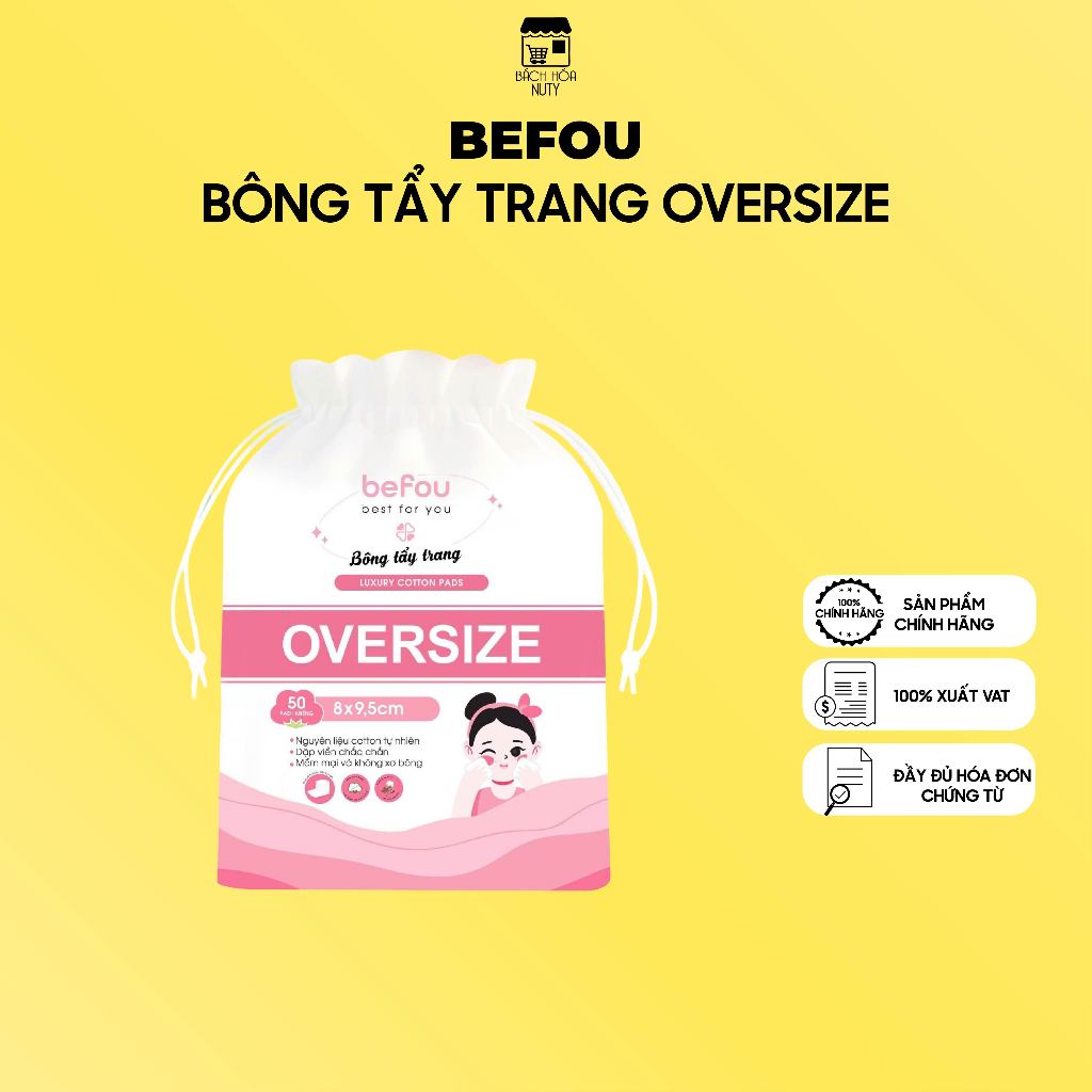 Bông Tẩy Trang Cotton Vuông To Befou oversize 50 Miếng