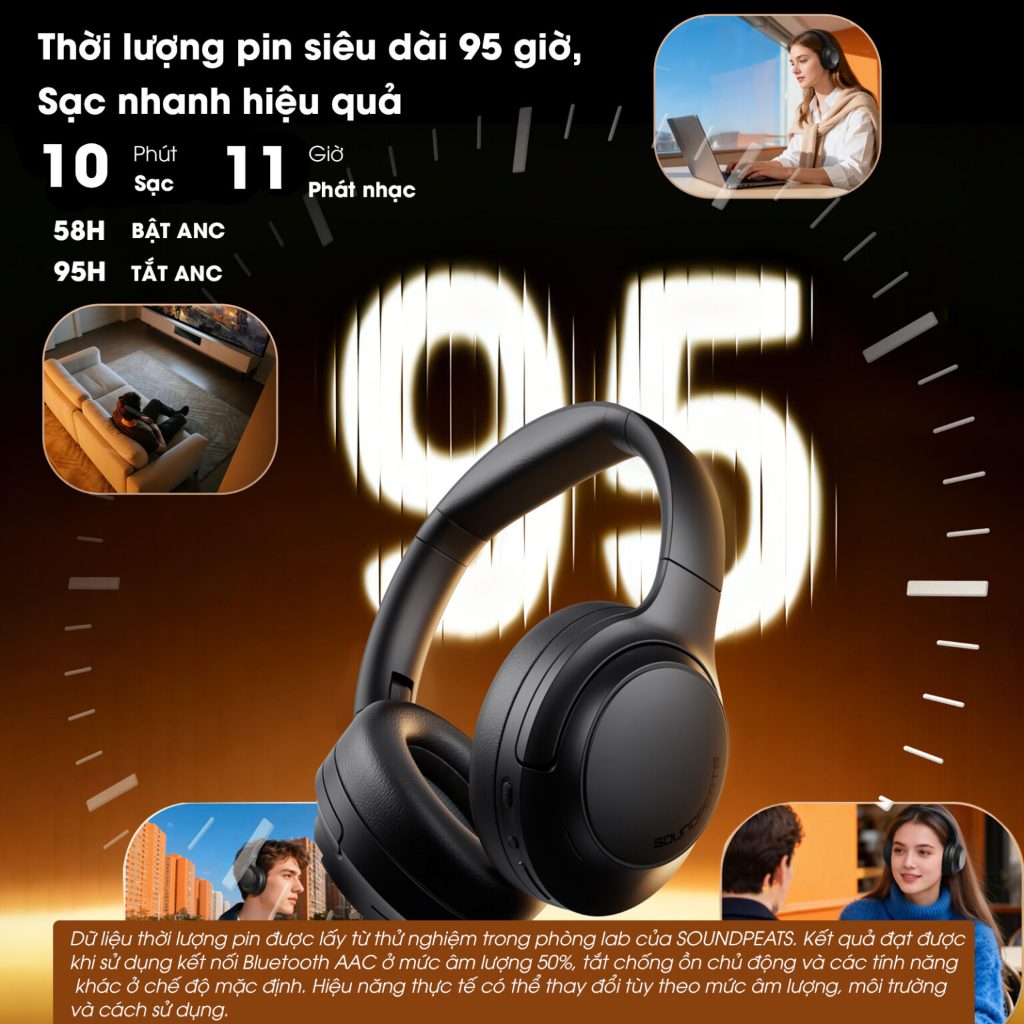 Tai Nghe Chụp Tai Bluetooth SoundPEATS Cove Pro HiresAudio | 7 Mic AI ENC | ANC 56dB | Bluetooth 6.0 | BigBuy360 - bigbuy360.vn