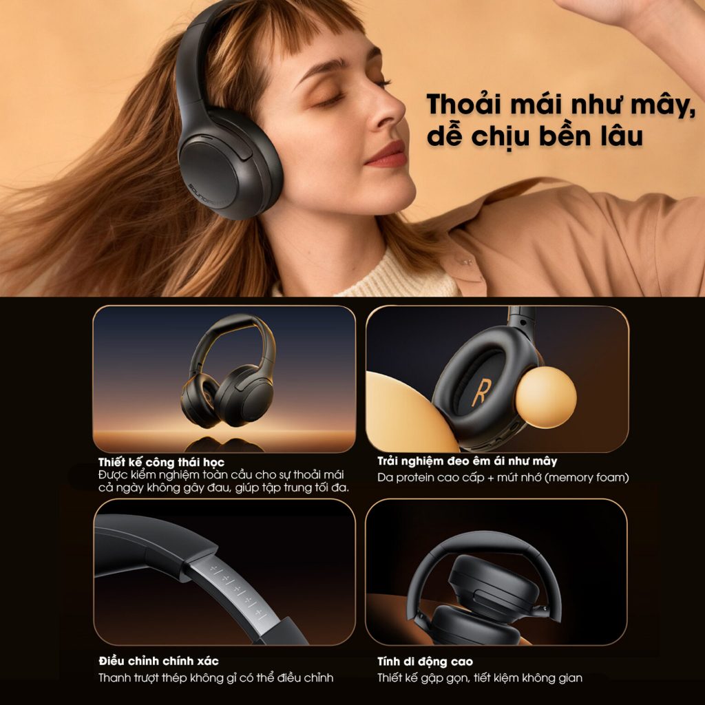 Tai Nghe Chụp Tai Bluetooth SoundPEATS Cove Pro HiresAudio | 7 Mic AI ENC | ANC 56dB | Bluetooth 6.0 | BigBuy360 - bigbuy360.vn