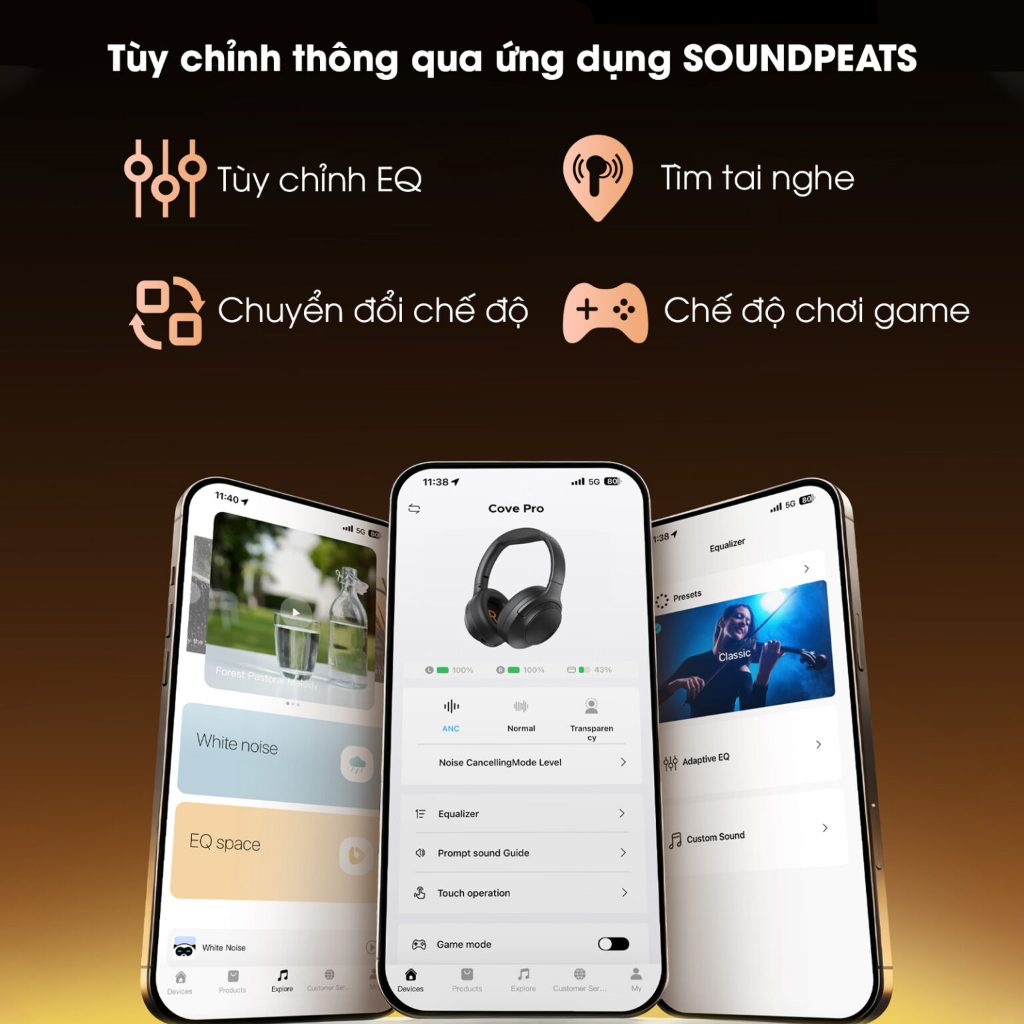 Tai Nghe Chụp Tai Bluetooth SoundPEATS Cove Pro HiresAudio | 7 Mic AI ENC | ANC 56dB | Bluetooth 6.0 | BigBuy360 - bigbuy360.vn