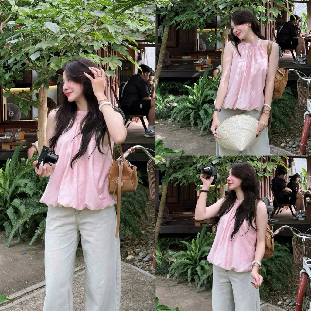 (Hàng L1, Sẵn) Áo yếm dáng bí phồng, tơ gió nhăn mỏng mùa hè Suzy Top. | BigBuy360 - bigbuy360.vn