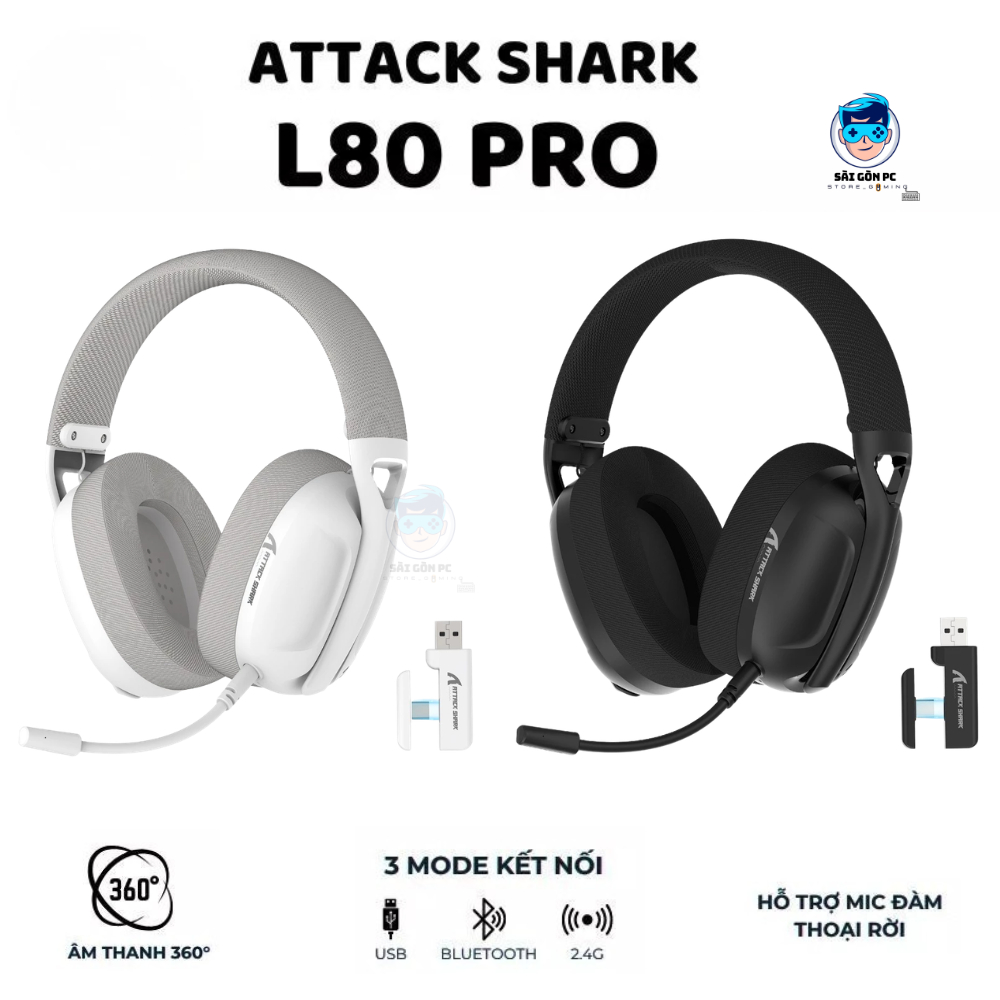 Tai nghe Gaming Attack Shark L80 Pro - 3 mode kết nối- Âm thanh 360 độ- Hỗ trợ Micro đàm thoại - Độ trễ 2ms