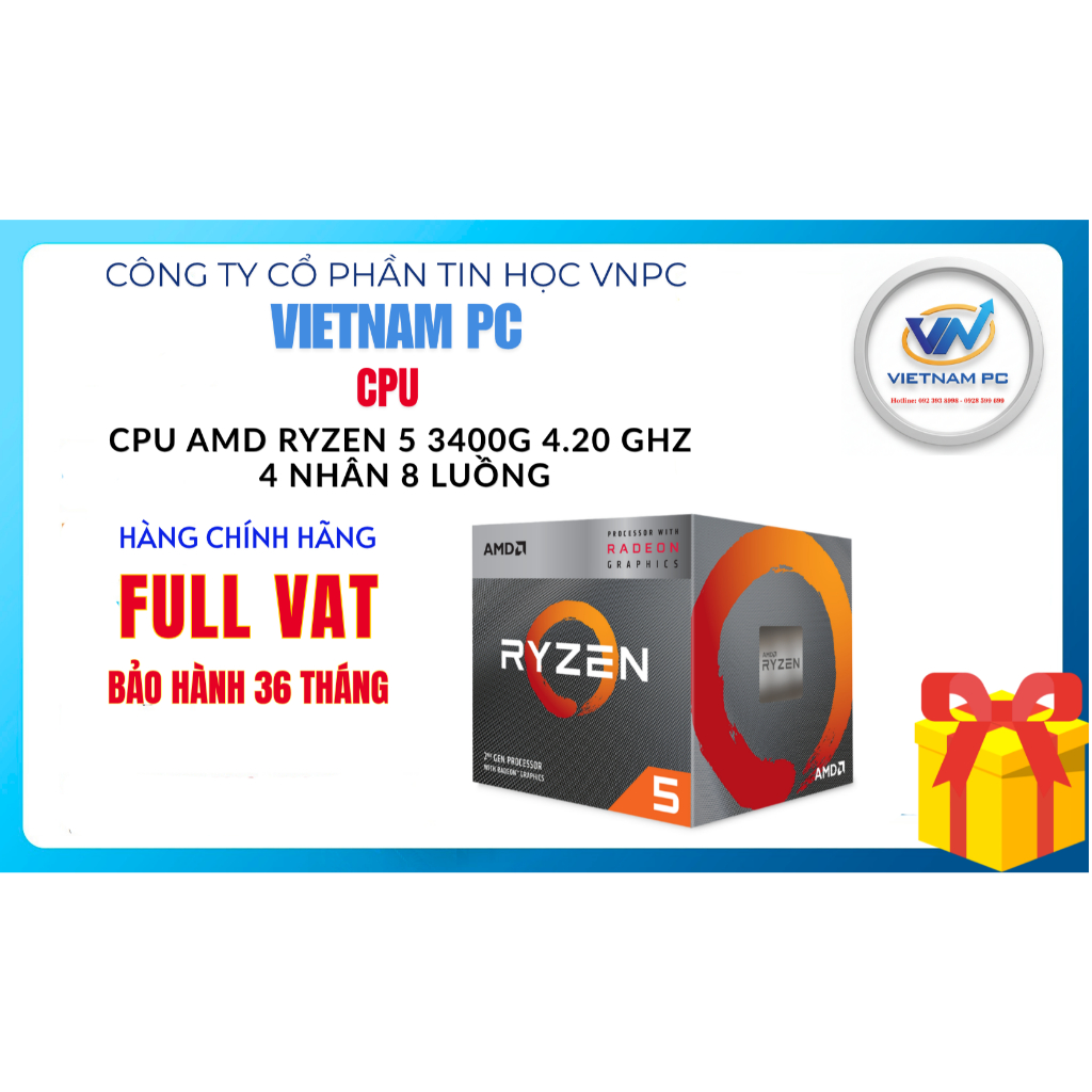 HÀNG CHÍNH HÃNG CPU AMD Ryzen 5 3400G AM4 BOX FULL VAT, BH 36 THÁNG