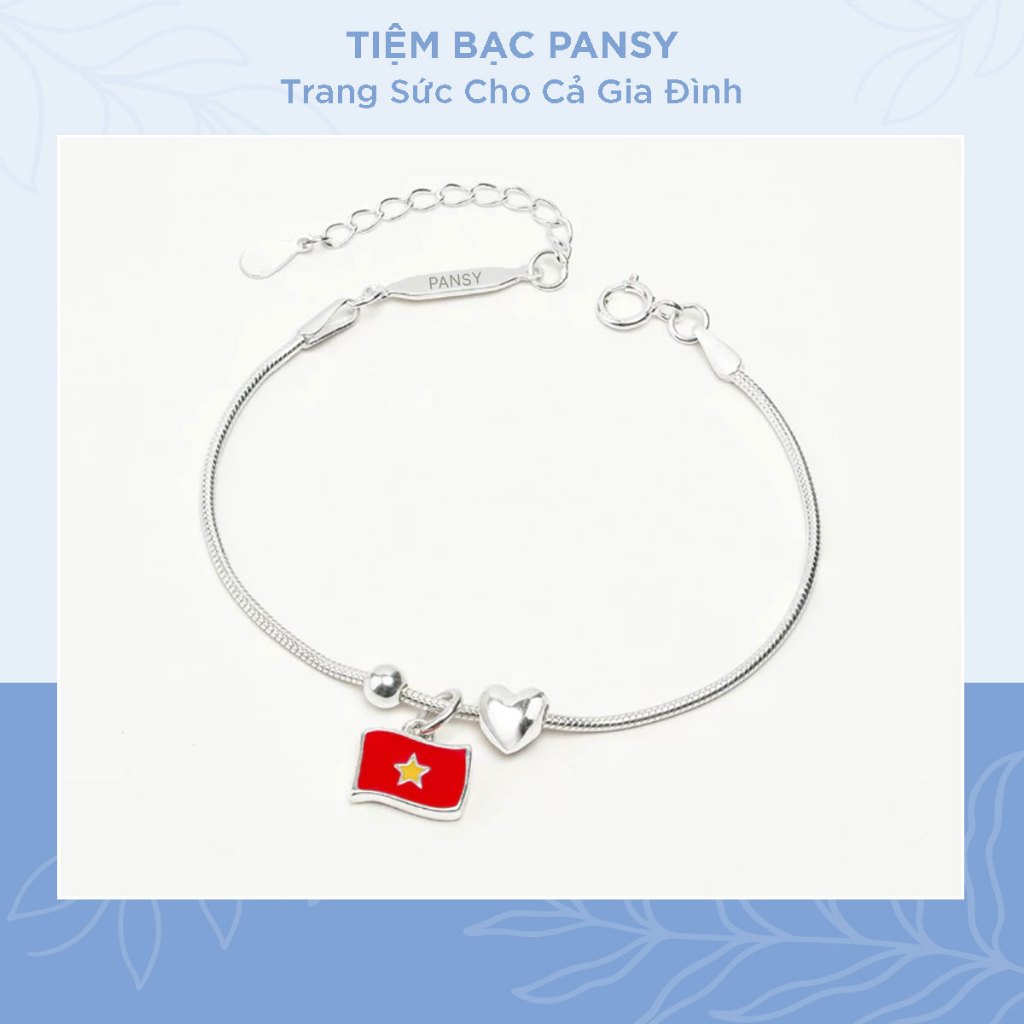 Vòng tay bạc nữ khắc tên treo charm lá cờ đỏ sao vàng Quốc kỳ Việt Nam - TIỆM BẠC PANSY