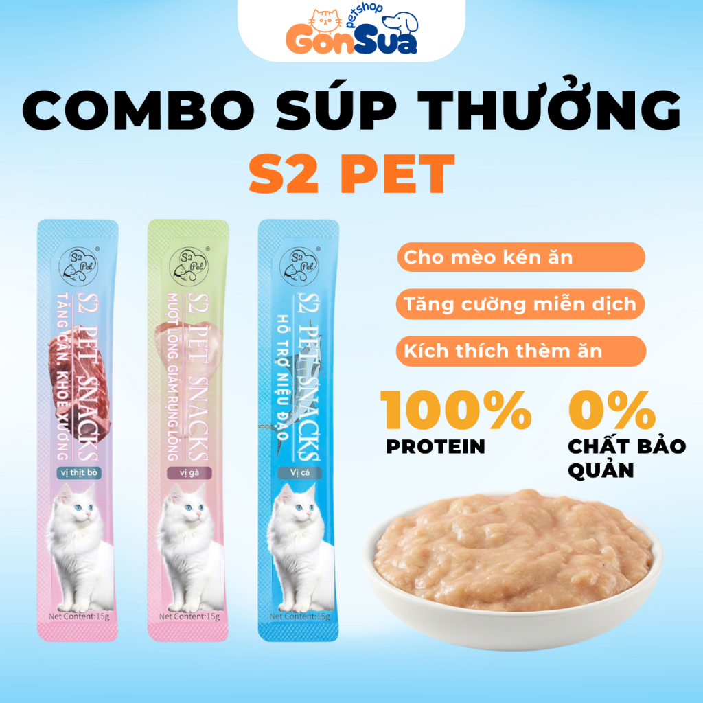 [Combo 200] Súp Thưởng S2Pet, Neeka Cho Mèo, Súp Thưởng Mèo S2Pet, Súp Thưởng Cho Mèo Mọi Lứa Tuổi
