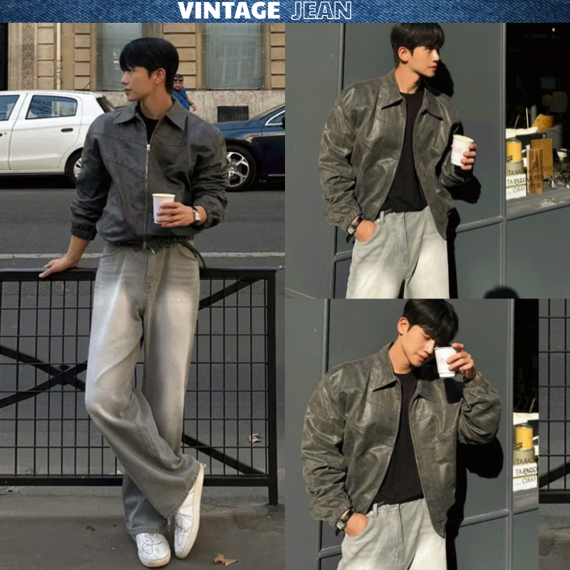 Quần Jean nam ống rộng Nimbus Cloud Wash, Quần bò nam, jeans baggy, suông rộng,xanh retro,vintage,sm