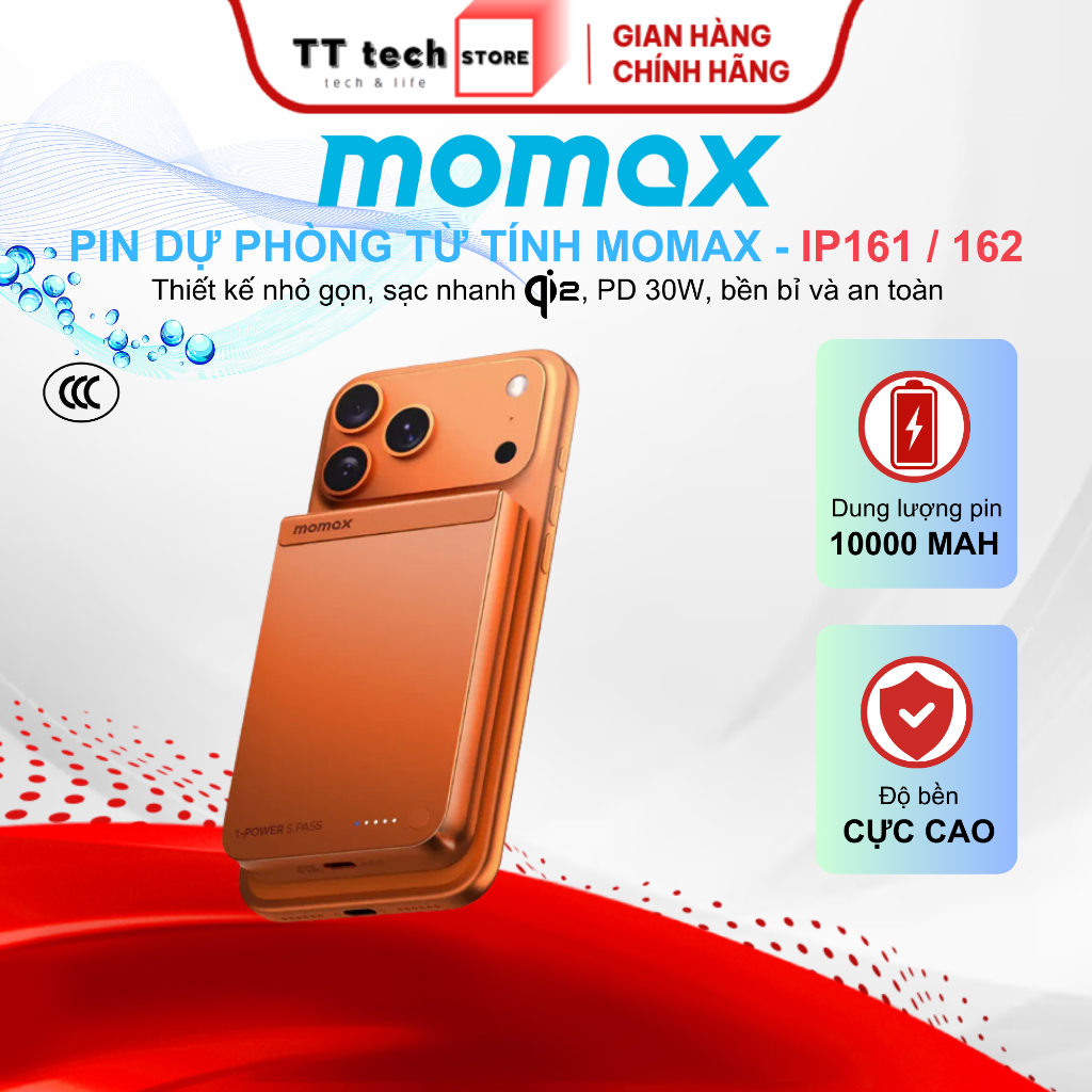 Pin sạc dự phòng Momax 1-Power S.Pass Qi2 IP161 / IP162 không dây từ tính 5000/10000mAh, iP12-17 Ser
