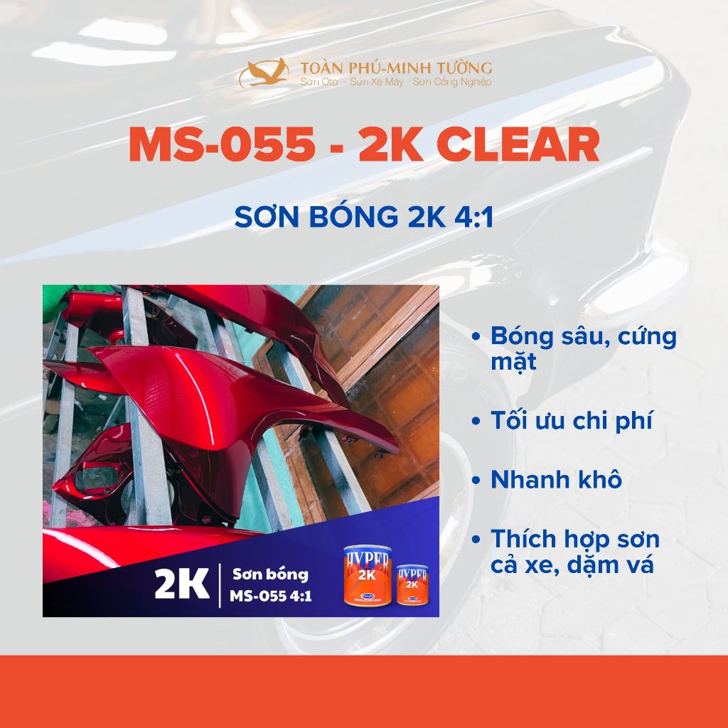 Sơn - dầu bóng 2K ô tô - xe máy HYPER tỷ lệ 4:1 (Code: MS-055) - Bộ 1.25L