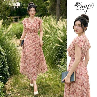 Đầm Voan Tơ Hoa EM9609 Cổ Tròn Dáng Suông Đi Du Lịch Đi Biển