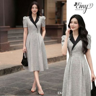 Đầm Công Sở Nữ EMY Thời Trang Cao Cấp EX4106 Vải Tweed Xám Tiêu Sang Chảnh Đi Tiệc