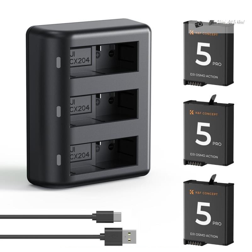 Combo 3 pin 1 sạc K&F concept for DJI Osmo 360 Osmo Action 5 Pro/4/3 2100mah