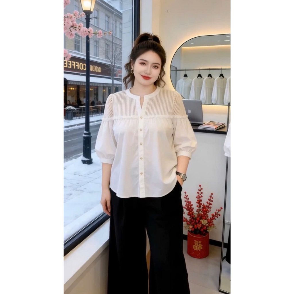Áo Bigsize Nữ Tú Mỡ Áo Bigsize Thiết Kế Kiểu Cổ Xẻ Đi Chơi Đi Tiệc Đủ Size 45-80kg AK0405 | BigBuy360 - bigbuy360.vn