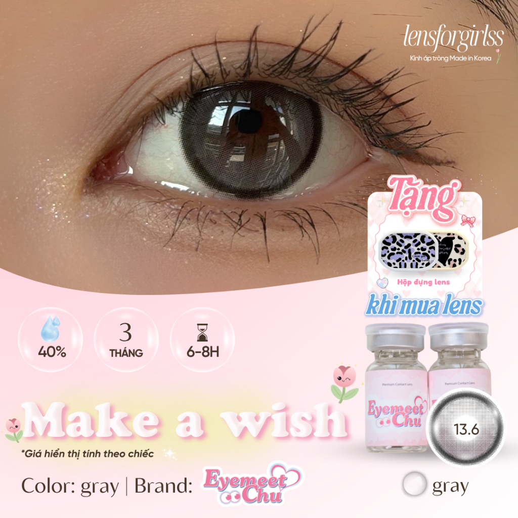 Kính áp tròng | LENS GIÃN TRÒNG xám có viền MAKE A WISH GRAY chính hãng EYEMEETCHU KOREA | DIA 14.5 | LENSFORGIRLSS | BigBuy360 - bigbuy360.vn