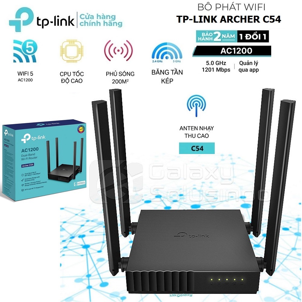 Bộ Phát Wifi TPLink Archer C54 Gigabit Băng Tần Kép Chuẩn AC 1200Mbps ( C64/C6/C24/C20 )