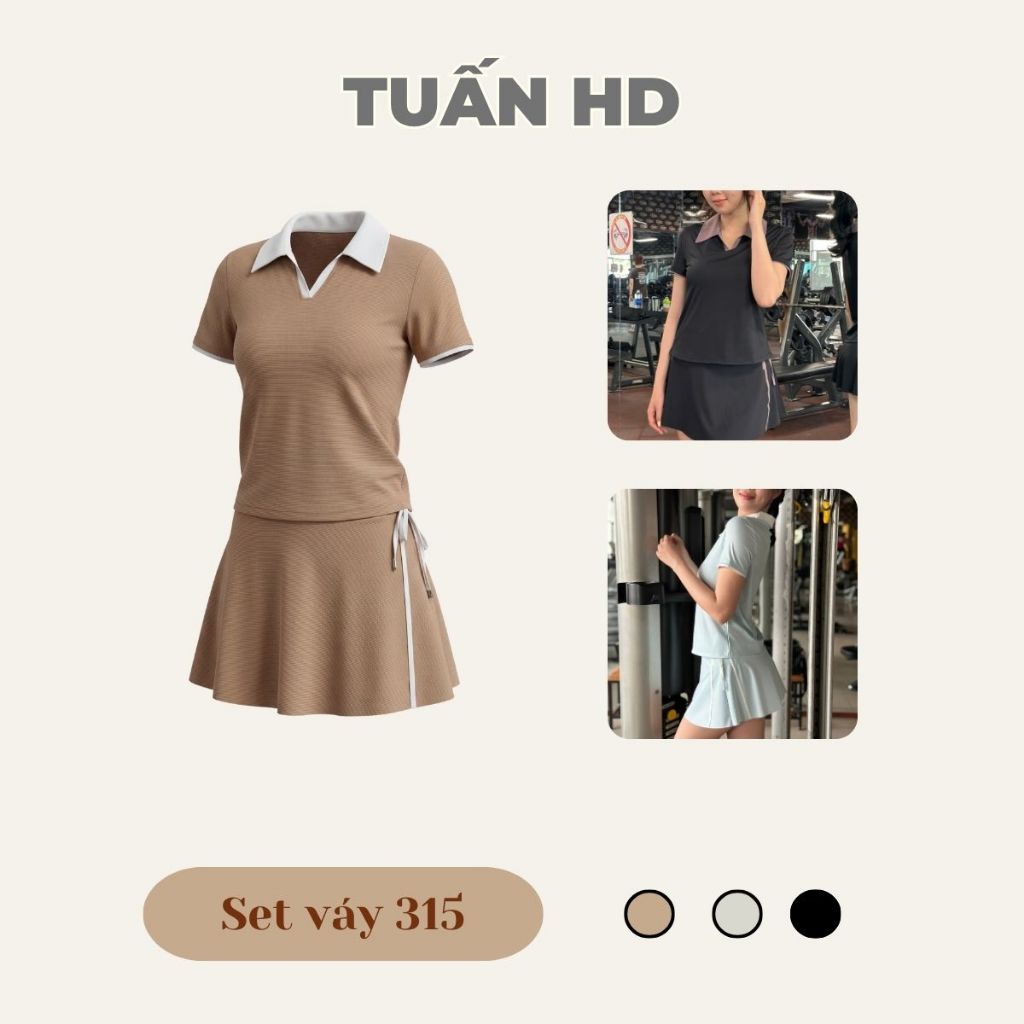 Short model DK 315.1.315 Set Váy 315 Tuấn HD, Chất Thun Tăm Co Giãn 4 Chiều Tập Pickleball Gym Yoga
