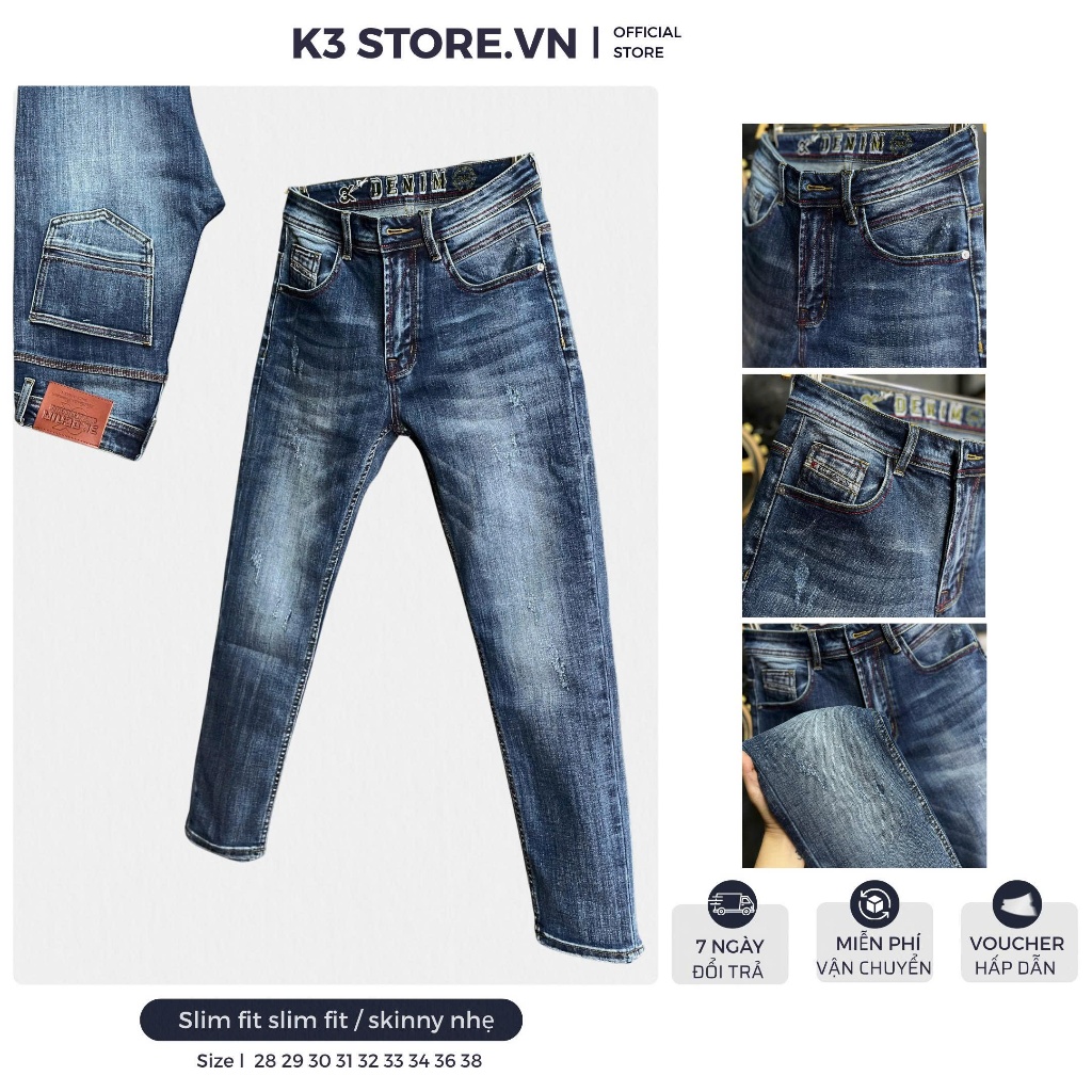 [K3 STORE VN]Quần Jean Guangzhou Nam Dài J4039-3K1523 Màu Xanh Was Thêu Lưng Xanh Lá Mẫu Mới