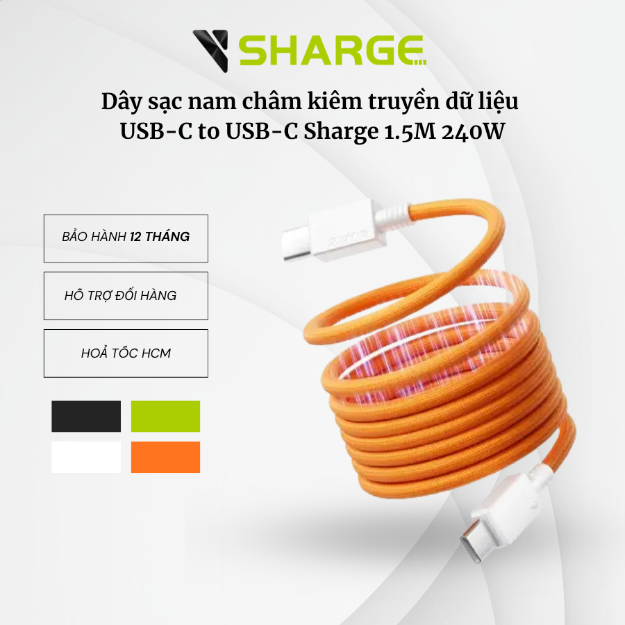 Dây sạc nam châm Sharge kiêm truyền dữ liệu  USB-C to USB-C Sharge 1.5M 240W