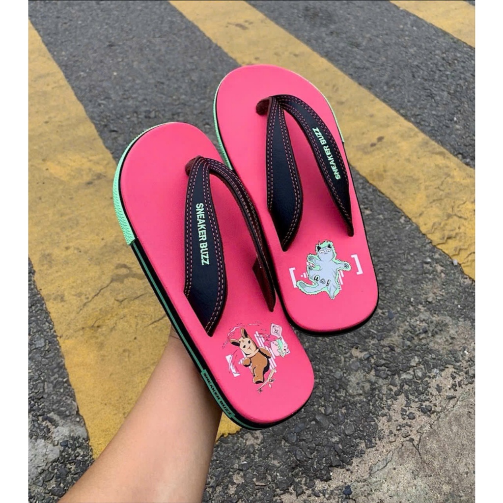 [ Chính Hãng ] - Dép Sneaker Buzz Hồng Quai Đen Logo Mr Buzz