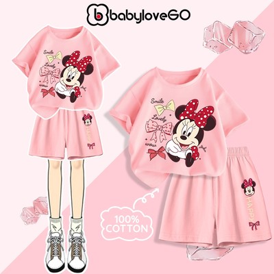 Đồ bộ bé gái BabyloveGO set quần áo mùa hè Disney ngắn tay trẻ em siêu xinh cho bé 1-10 tuổi
