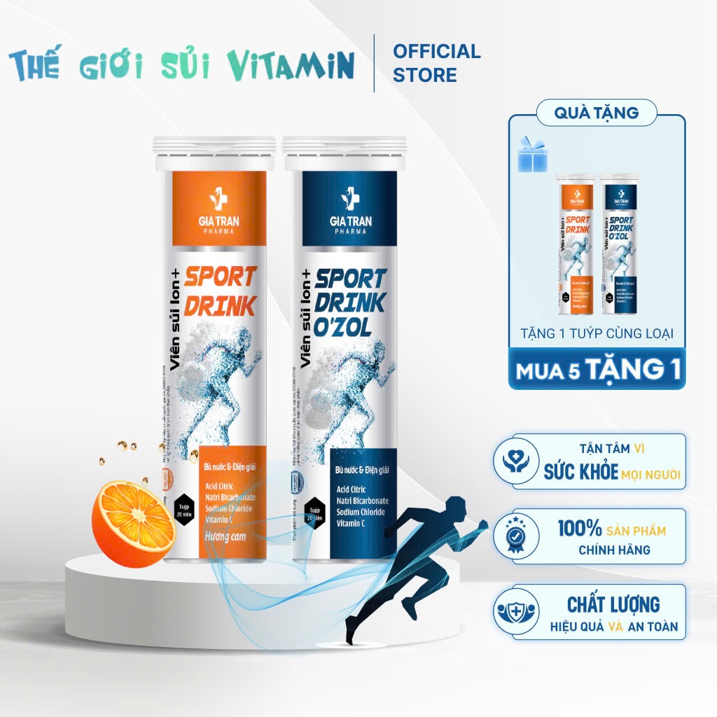 Viên sủi thể thao C 500 Ion+ Sport Drink thể thao giúp bù nước, bù điện giải (Tuýp 20v)