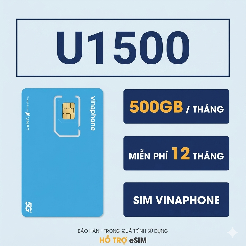 Sim Vina 5G U1500 – Data tốc độ cao 500GB/tháng. Đăng ký chính chủ để sử dụng - Alo Data