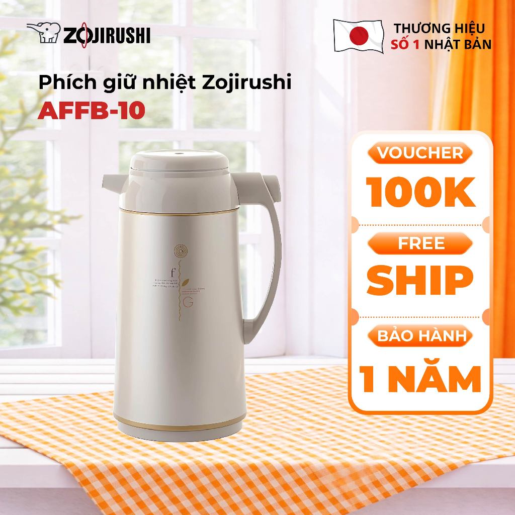 Bình Thủy Bấm Rót Zojirushi AFFB-10-TK 1.0 Lít, Màu Cacao, Dung Tích 1L, Hàng Nhật Bản