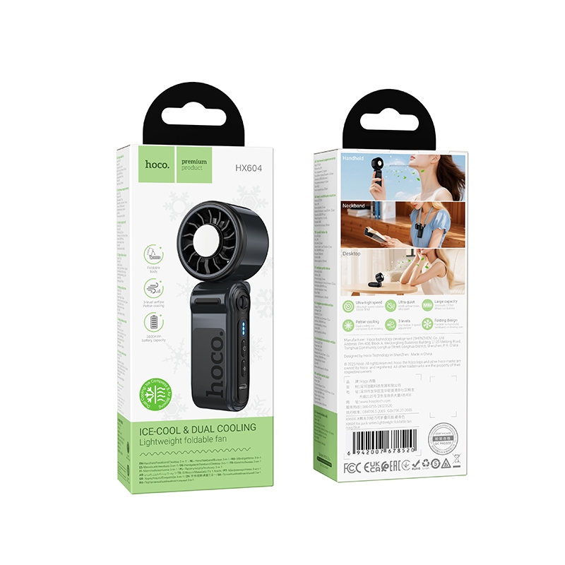 Quạt mini sò lạnh cầm tay HOCO HX604, quạt tích điện gập gọn 3 chế độ siêu mát gập gọn pin 3000mAh | BigBuy360 - bigbuy360.vn