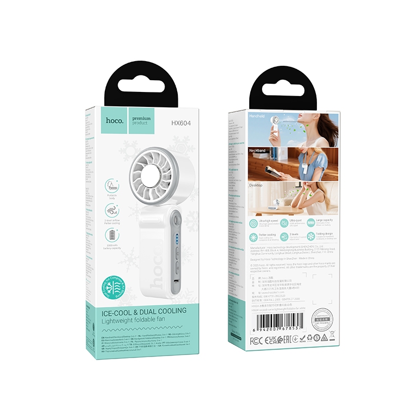 Quạt mini sò lạnh cầm tay HOCO HX604, quạt tích điện gập gọn 3 chế độ siêu mát gập gọn pin 3000mAh | BigBuy360 - bigbuy360.vn