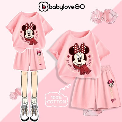 Đồ bộ bé gái BabyloveGO set quần áo mùa hè Disney ngắn tay trẻ em siêu xinh cho bé 1-10 tuổi