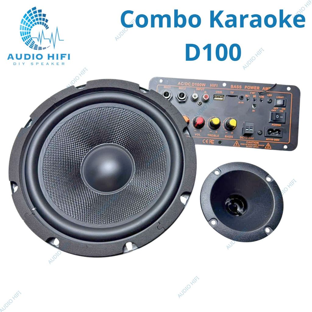 Combo làm loa kéo, loa karaoke 100w mạch D100 + 1 Bass 20 Carbon + 1 Treble