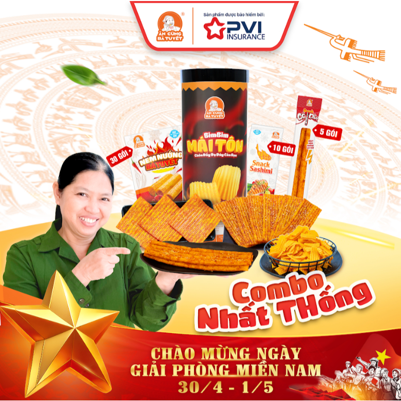(Tặng 3 kobe + 4 thạch) Combo NHẤT THỐNG: 30 gói snack nem nướng + 1 hũ mái tôn + 10 sashimi + 5 sna
