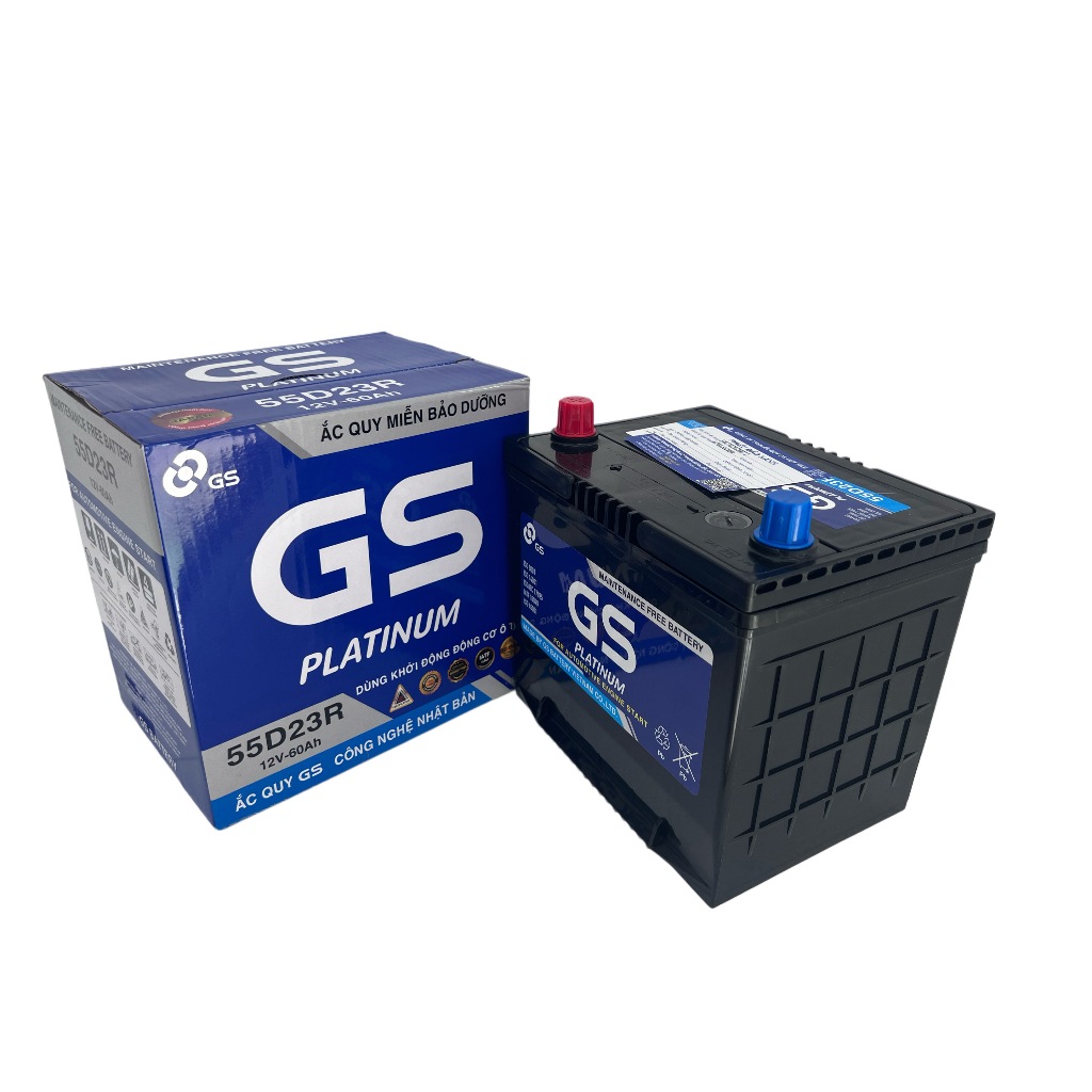 BÌNH ẮC QUY GS 55D23R 12V 60AH dùng cho xe HONDA, TOYOTA, KIA, CHEROLET, HYUNDAI, MAZDA