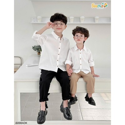 Áo sơ mi cho bé trai dài tay Beemo trơn cổ đức cho bé đi học, đi chơi cho bé 9-24kg 4498ADK