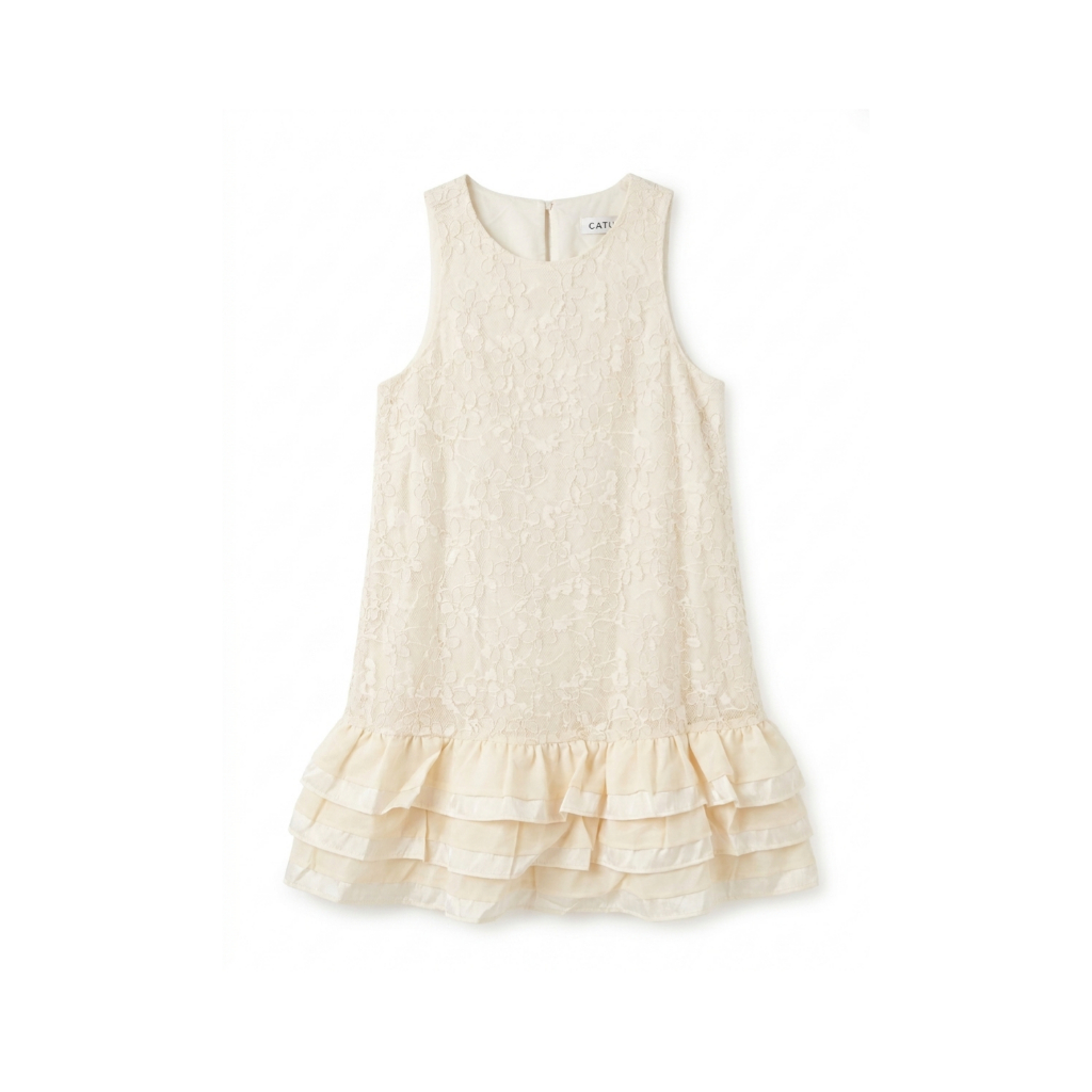 TUBYCATU Đầm Suông Sát Nách Ren Hoa Bèo Tầng Elise Lace Nữ Tính