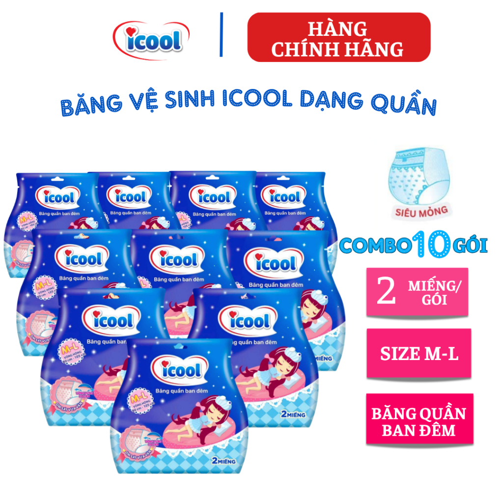 Băng Vệ Sinh ICOOL Dạng Quần 2 Miếng Size M/L(Combo 10 Gói )