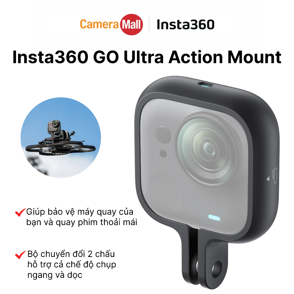 Insta360 GO Ultra Action Mount - Phụ kiện Go Ultra 360, Bộ chuyển đổi 2 chấu, Hỗ trợ chụp ngang và d
