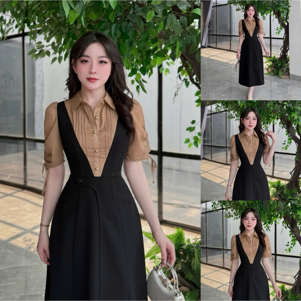 2TY71 - Váy Thiết Kế Eviici dành cho nữ, thiết kế cổ đức phối tơ, tay lỡ dây nơ liền dáng A dài