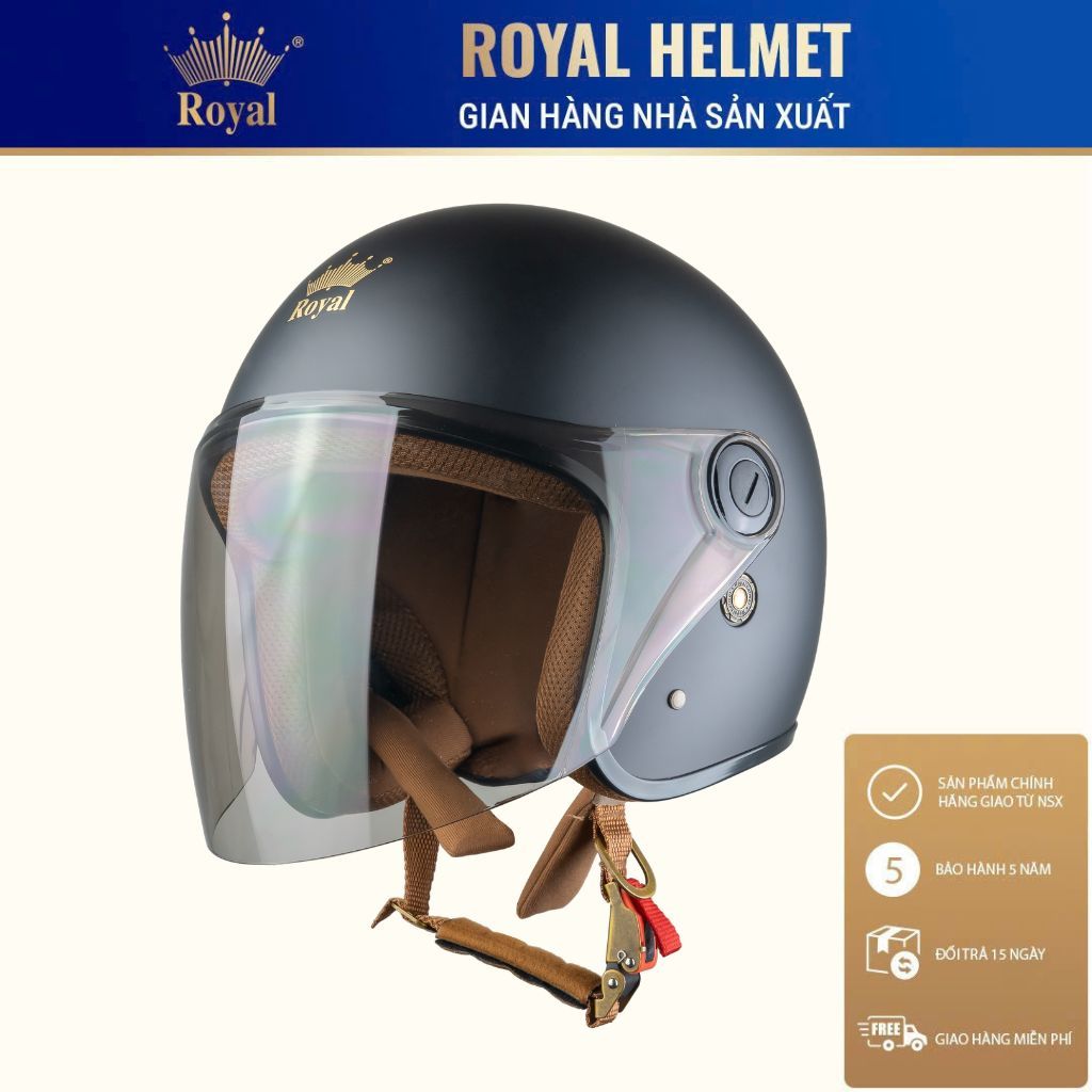 Nón bảo hiểm 3/4 Royal M20K viền đồng, có kính, tháo được lót, bảo hành 12 tháng chính hãng