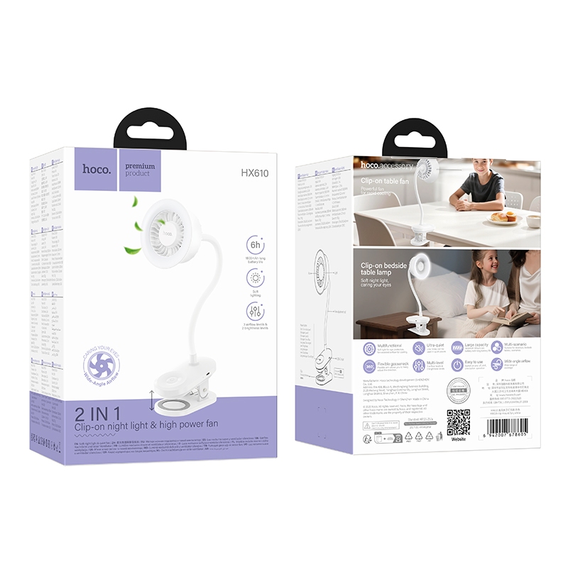 ( BẢO HÀNH 12 THÁNG) Quạt Kẹp Tích Hợp Đèn HOCO HX610 Cổ Dẻo, Quạt Tích Điện Có 3 Mức Gió 2 Mức Đèn | BigBuy360 - bigbuy360.vn